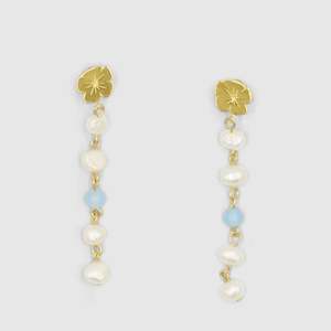Jewellery: Brie Leon Marie Pearl Drop Earrings GOLD/SKY