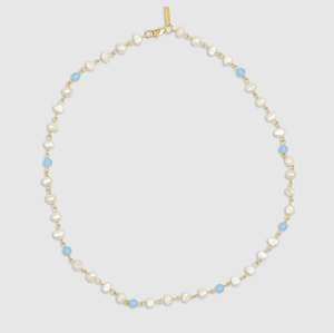 Jewellery: Brie Leon Marie Pearl Choker GOLD/SKY BLUE