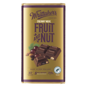 Whittakers Fruit & Nut Chocolate Block 250g - Lollies Online