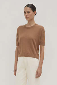 Vanya Cotton Cashmere Boxy Knit Tee | Bronze