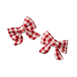 Nature Baby | Bow Hair Clips 2 Pack | Red Check