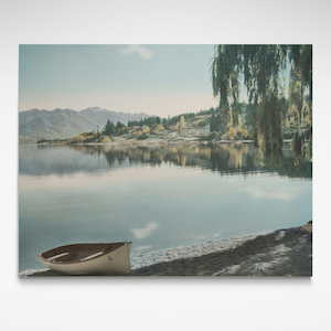 Whites Aviation: Lake Wanaka, Dinghy by Shore 1954 Print
