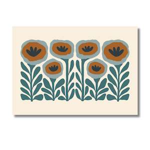 All: Teal and Rust Brown Poppies, Print
