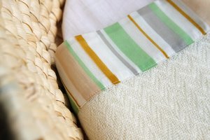 Baby blanket - Green Stripe silk binding, 100% NZ Merino wool