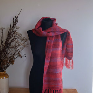 Products: Loom Room - Scarf - Hand dyed and hand spun - Warm Reds