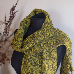 Products: Loom Room - Scarf - Hand woven alpaca boucle - Lemony green and Black