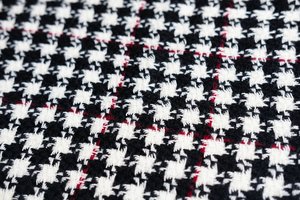 Fabric - Merino, Black and White hounds-tooth with Red stripe