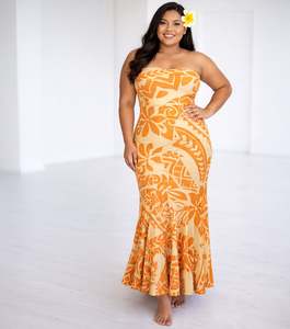 Taupou Dresses: KU'UIPO ORANGE STRAPLESS DRESS