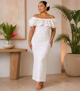 Taupou Dresses: HUAHINE WHITE DRESS