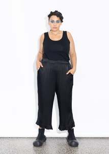 Frill Pant - Black Satin