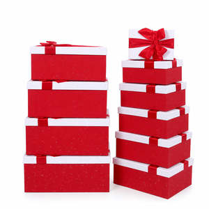 Rectangular Gift Box 10 Set: Rect Gift Box Red Ribbon