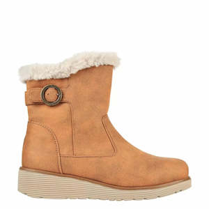 SKECHERS WOMENS KEEPSAKES WEDGE COMFY WINTER BOOTS - CHESTNUT