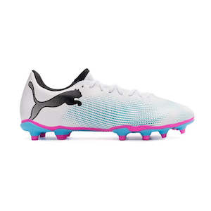 Football: PUMA YOUTH FUTURE 7 PLAY FG/AG JUNIOR - WHITE/BLACK/POISON PINK
