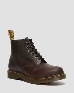 Dr Marten: DR MARTENS 101 CRAZY HORSE LEATHER ANKLE BOOTS - DARK BROWN