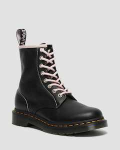 Dr Marten: DR MARTENS 1460 WOMEN'S CONTRAST LEATHER LACE UP BOOTS - BLACK/PINK VIRGINIA