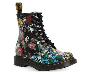 DR MARTENS 1460 FLORAL MASH PASCAL BOOT - BLACK/WHITE