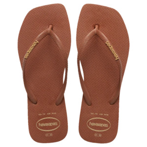 Womens Slides Jandals: HAVAIANAS SLIM SQUARE LOGO POP UP - RUST