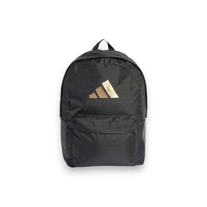 Bags Backpacks: ADIDAS CLASSIC 3 BAR LOGO BACKPACK - BLACK/GOLD