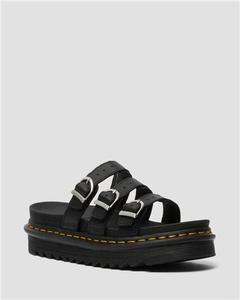 Dr Marten: DR MARTENS BLAIRE SLIDE LEATHER SANDALS - BLACK HYDRO
