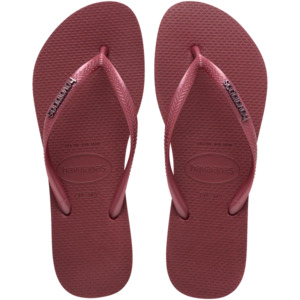 Womens Slides Jandals: HAVAIANAS SLIM LOGO METALLIC - AMARANTO