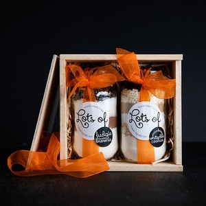 Products: Baking Gift Set - Two Jars in Wooden Box Lots Of Baking New Zealand