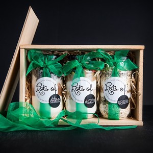 Products: Baking Gift Set - Three Jars in Wooden Box Lots Of Baking New Zealand