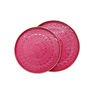 Home Decor: Cotton Tray set/2 Aztec - Pink