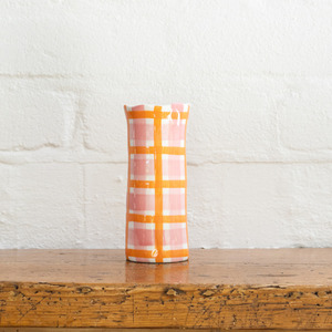 Small Pink & Orange Gingham Vase