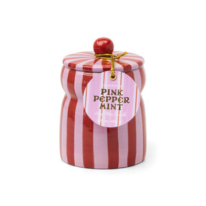 FESTIVE CABANA RED/PINK STRIPED CERAMIC CANDLE - PINK PEPPERMINT 184G