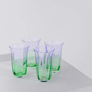 Homelab: FLEUR HIGHBALL GLASSES- SET OF 4- GREEN/LILAC