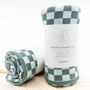 Hair and Travel Towel - Seafoam Chequer