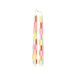 Candles 1: Multi Coloured Check Taper Dinner Candles - 2 Pack