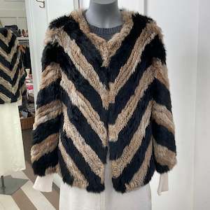 Color Block Rabbit Fur Jacket
