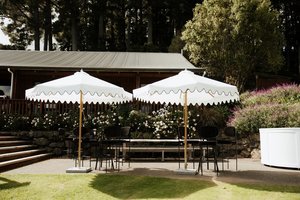 Products: Black Trim Scalloped Umbrella - Loula – Wedding & Event Hire