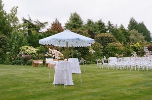 Products: Blue/White Scalloped Umbrella - Loula – Wedding & Event Hire