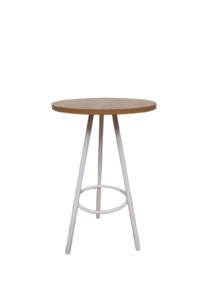 Products: Round Teak/White Bar Leaner - Loula – Wedding & Event Hire