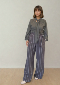 The Perfect Linen Pant - Truffle stripe
