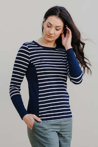 Merino Freja Top, Navy Stripe