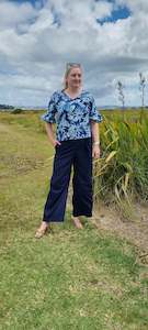 Sorrento Top - Blue Palm Linen