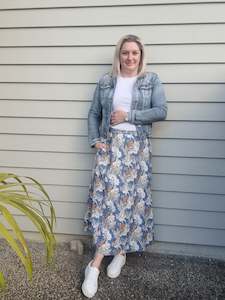 Molly Skirt - Blue Floral Linen