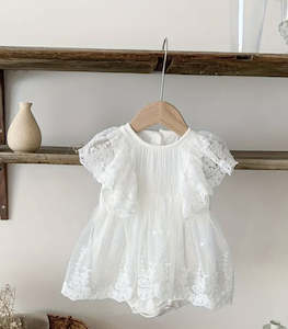 Love Sunshine: Love & Sunshine Romper Dress - White with Lace Ruffles