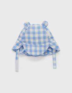 Baby Accessories: Linen Blend Legionnaires Hat - Ocean Gingham