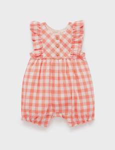 Pure Baby: Gingham Romper - Coral