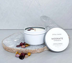 Opal + Sage Mookaite Jasper Crystal Candle - Small Tin