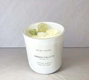 Opal + Sage Green Calcite Crystal Candle Large Jar