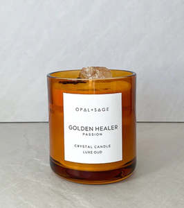 Home Fragrance: Opal + Sage Golden Healer Crystal Candle Large Jar