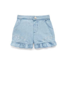 Baby And Child: Faded Denim Daisy Ruffle Shorts