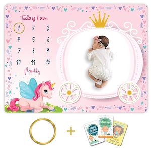 Baby Monthly Milestone Photoshoot Blanket Pink Unicorn