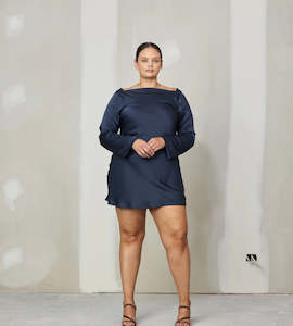 Size 14: Firebird Satin Cowl Mini in Ink