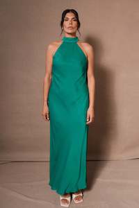 Size 14: Claire Satin Drape Dress in Green